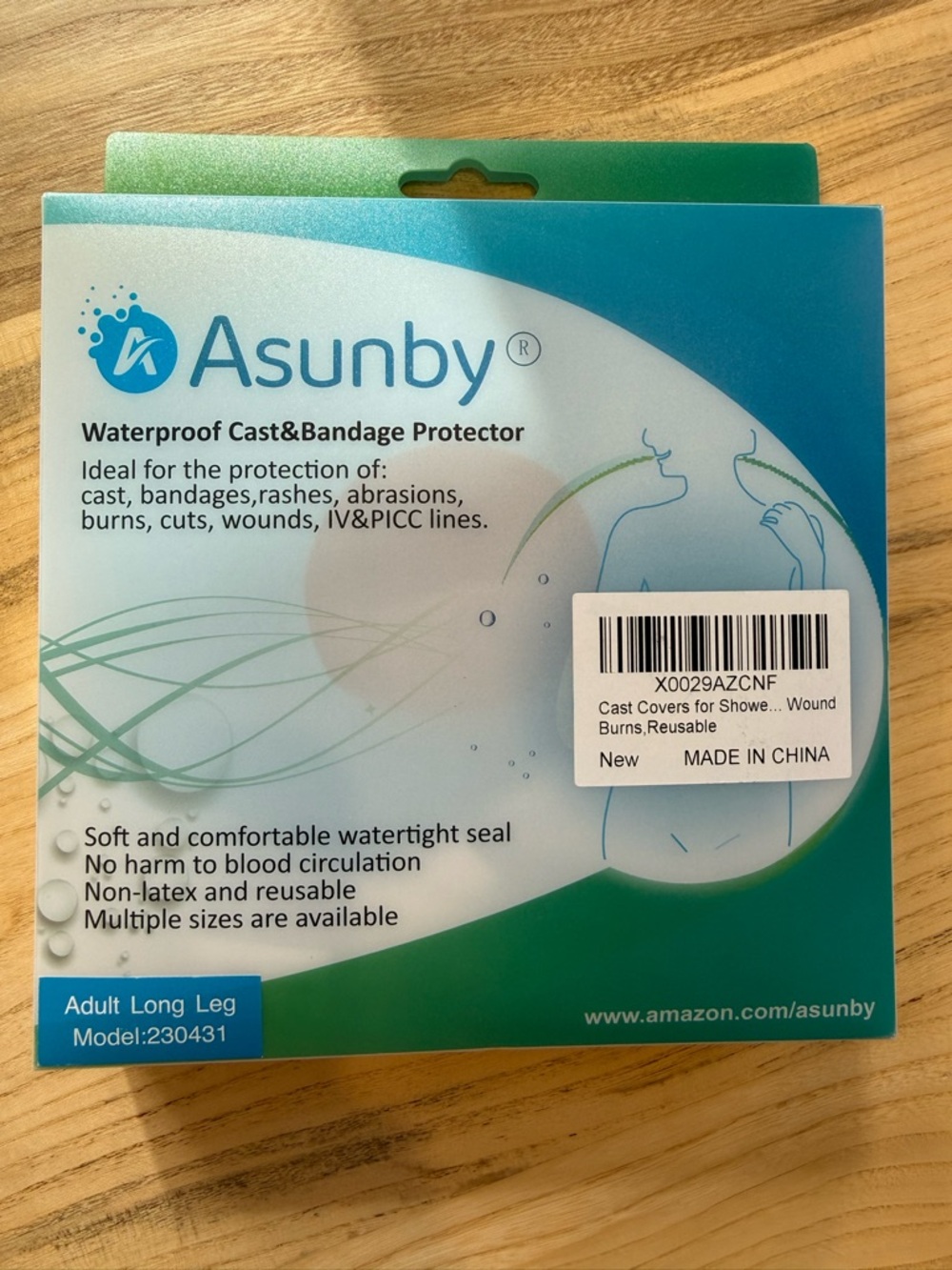 Asunby Waterproof Cast & Bandage Protector - Teal/White
